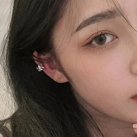 Sterling Silver Diamond Leaf Ear Cuffs Gold Silver - Picture 10 of 12